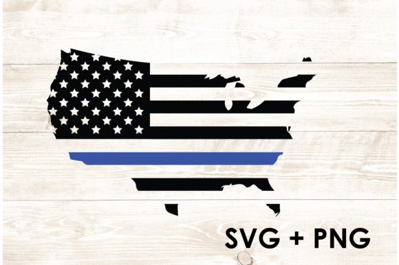 American Flag Map Blue Line Graphics for Crafts