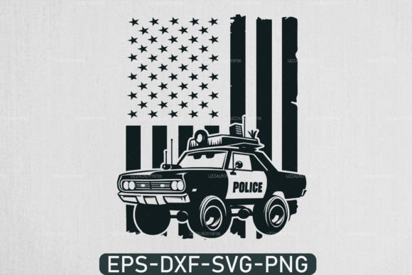 American Flag with USA Police Car SVG Graphics for Crafts
