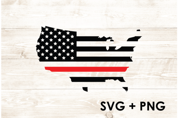 American USA Map Flag – Red Line Firemen Graphics