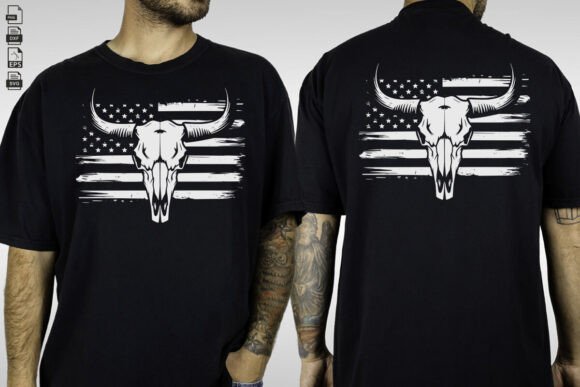 Bull Skull USA Flag SVG Graphics for Crafts