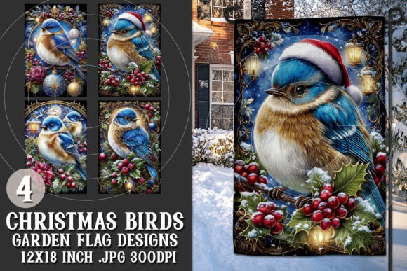 Christmas Birds Garden Flag Graphics for Crafts