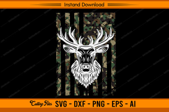 Deer Hunting American Camouflage Flag Graphics for Crafts