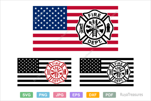 Fire Department Emblem USA Flag Graphics for Crafts