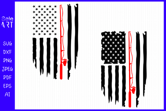 Fishing Distressed American Flag Graphics for Crafts