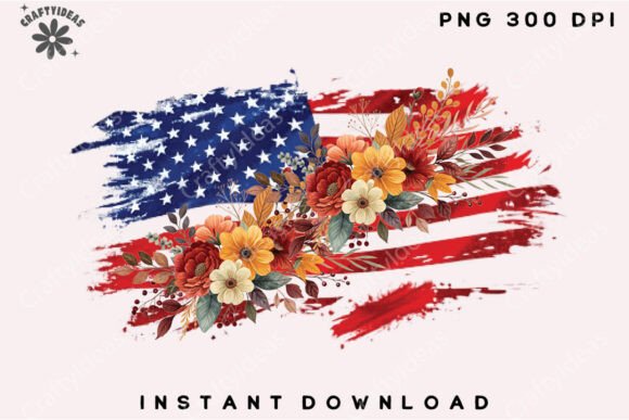 Floral American Flag PNG: Graphics for Crafts & Patriotic Designs