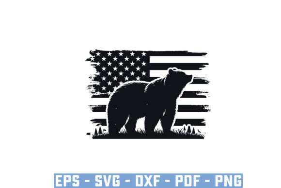 Funny Running Bear with USA Flag SVG