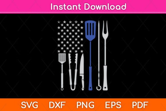 Grilling Tools Blue Line American Flag Graphics for Crafts