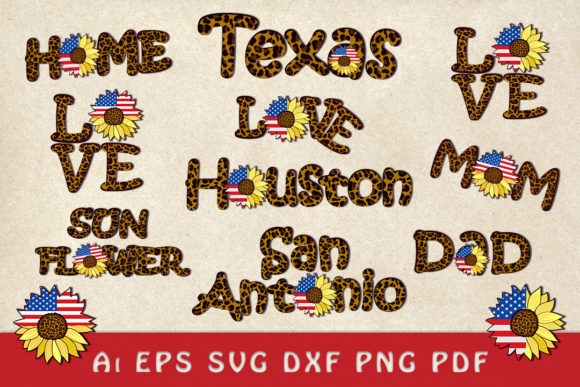 Leopard Words with USA Flag in Sunflower Graphics