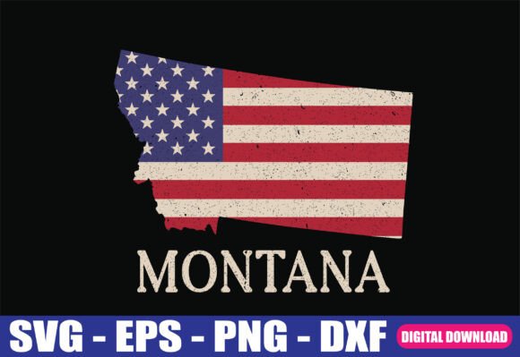 Montana Map State American Flag SVG