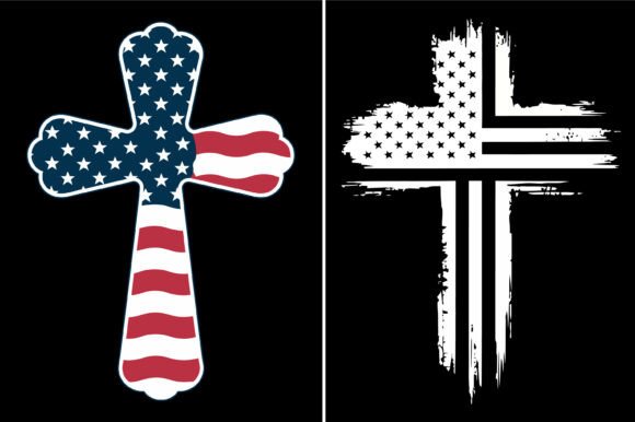 Patriotic American Flag Cross Designs: Graphics for Crafts & Branding