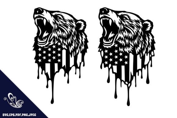 Patriotic Grizzly Bear US Flag Designs Graphics for Crafts