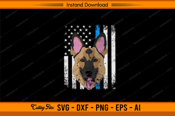 Police with Dog US Flag Graphics for Crafts