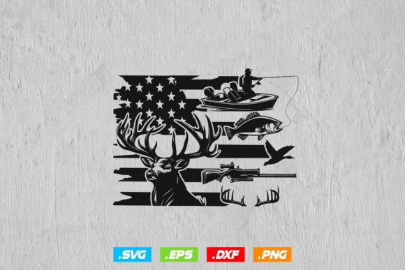 US Flag Fishing, Hunting & Fishing SVG Graphics for Crafts