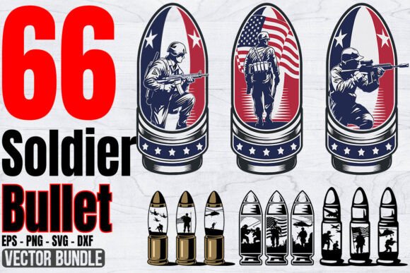 USA Flag Bullet Soldier Scene SVG Bundle