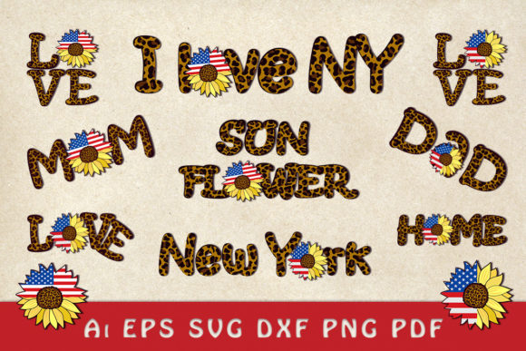 USA Flag in Sunflower and Words: Graphics for Crafts & Content